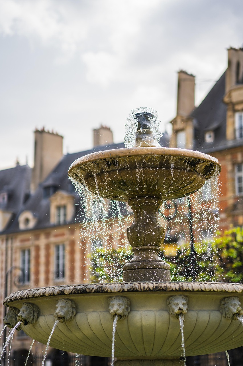 fountain, water, city square, water fall, city, vosges place, paris, nature, france