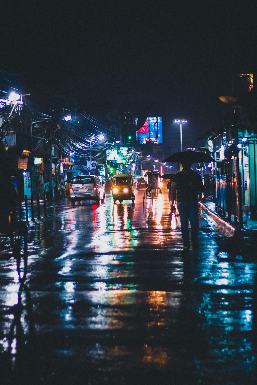 creative-03 street, rain, traffic, umbrella, street lights, city lights, night photography, raining, street photography, road, nature, black wallpaper, black